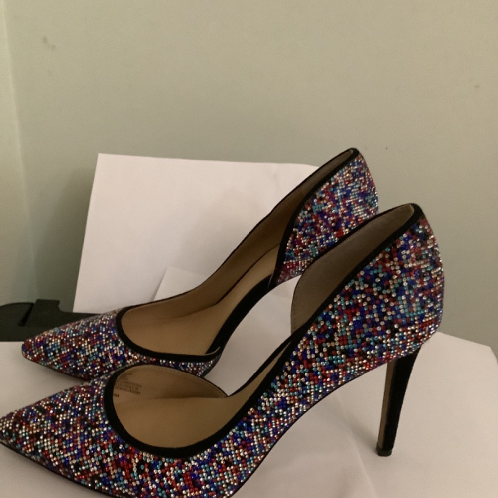 Multi-Color Rhinestone Black Heels - Picture 2 of 4